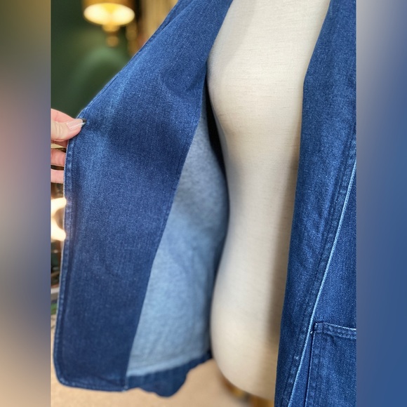 Vintage Denim Jean Jacket, 1970s, Solid Soft & Muted Blue, Big Pockets, S/M - Picture 5 of 12